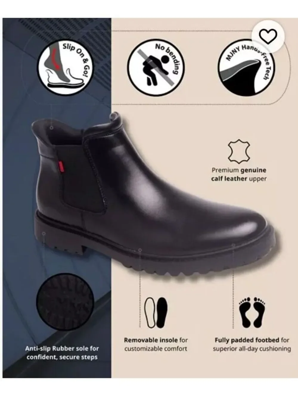 Size 12 Marc Joseph Black Leather Chelsea Boots with Rugged Sole, Size 41, Used